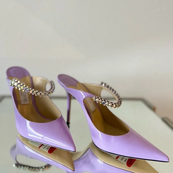 New JIMMY CHOO Bing 100 Lilac crystal-embellished patent-leather mules $1,095 - Picture 11 of 14
